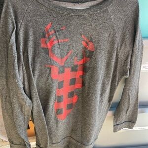 Women's Buffalo plaid Deer Crewneck Top